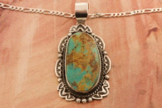 Genuine Tyrone Turquoise Sterling Silver Navajo Pendant